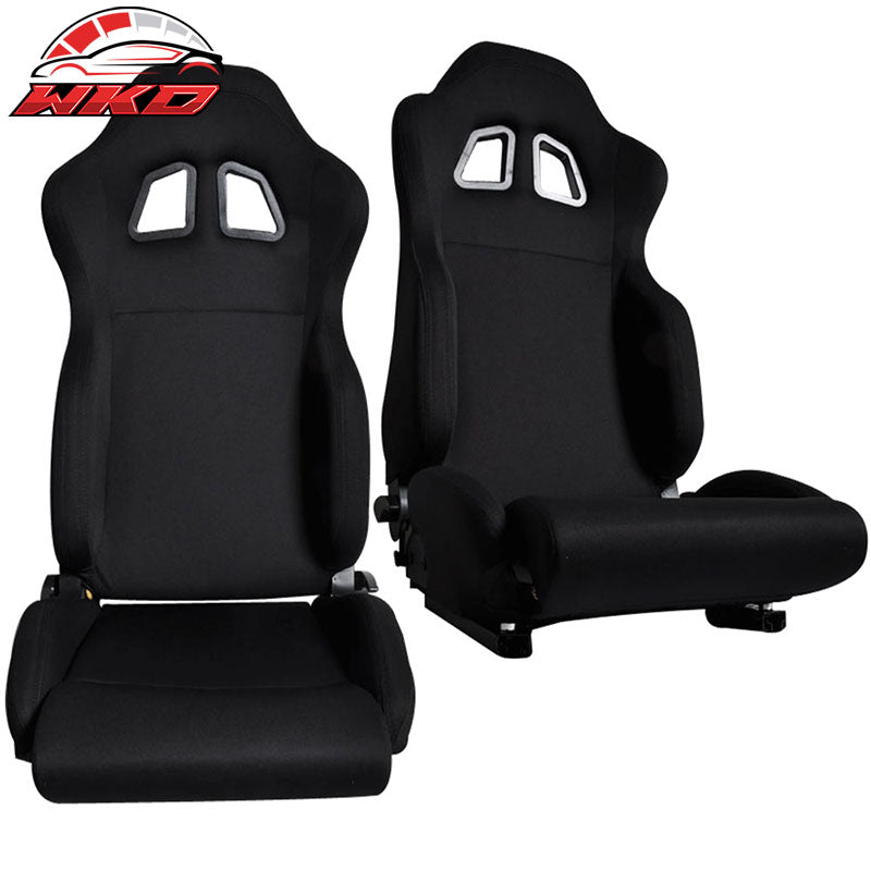 Pair Honda Wholesale Acura JDM Style Cloth All Black Cloth Racing Seats