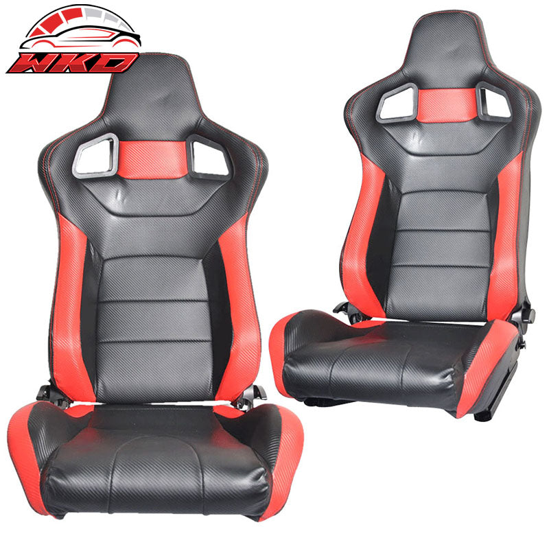 Wholesale Pair Of JDM Sport Racing Seats Carbon Fiber Print PVC Leather BLK Red