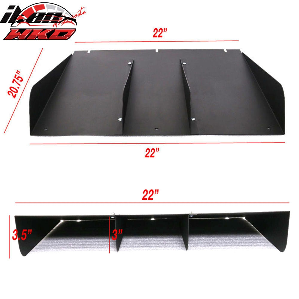 22"x21" Universal Rear Bumper Diffuser Canards 4 Shark Fins Matte Black Aluminum