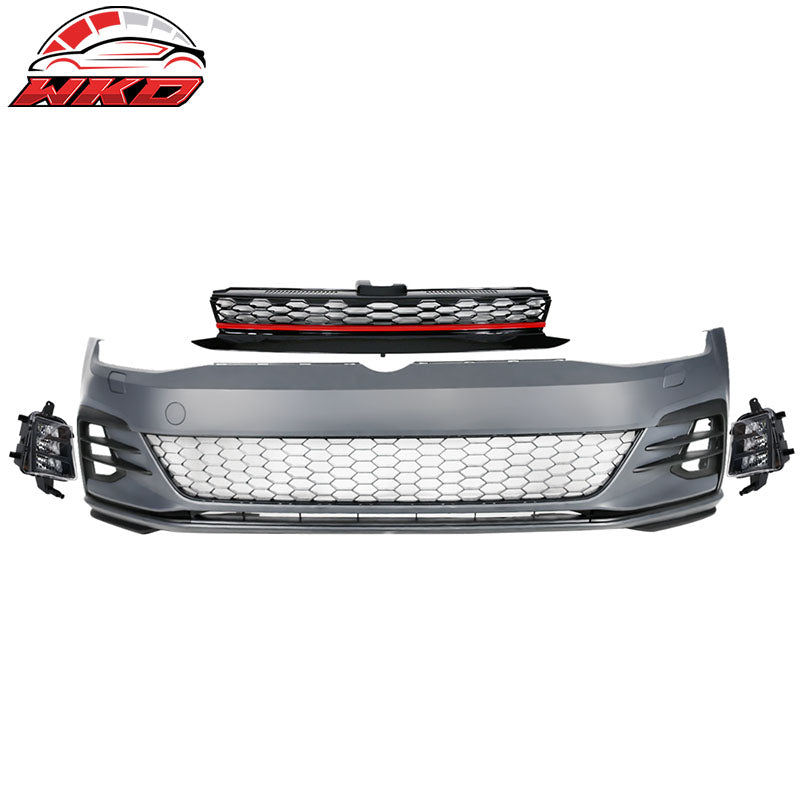 Fits 17-19 VW Golf MK7 7.5 GTI Style Front Bumper Cover Kit w/ Fog Lights Grille
