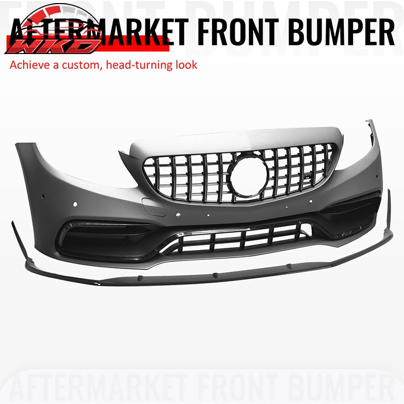For 15¨C21 Benz C-Class 19+ C63 Front Bumper Cover Kit W/ Chrome Trim Grille +Lip