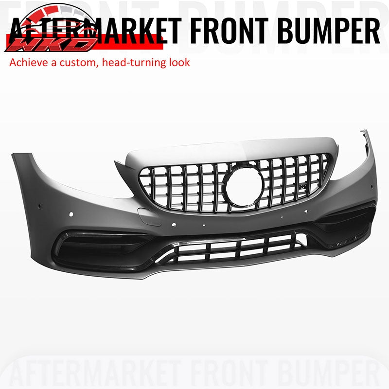 For 15¨C21 Benz C-Class W205 19+ C63 Front Bumper Cover Kit W/ Gloss Black Grille