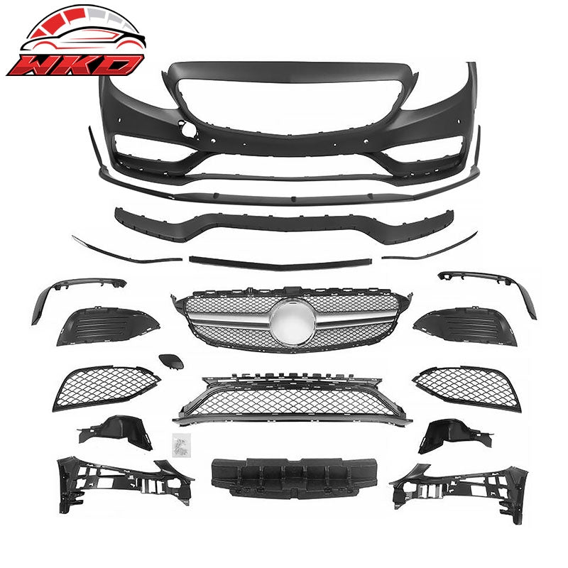 Wholesale 15¨C21 Benz C-Class W205 C63 Front Bumper Cover W/ Silver Grille + Lower Lip