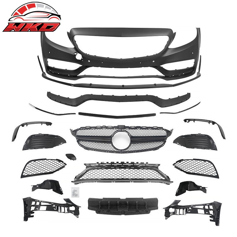 Wholesale 15¨C21 Benz C-Class W205 C63 Front Bumper Cover W/ Gloss Black Grille + Lip