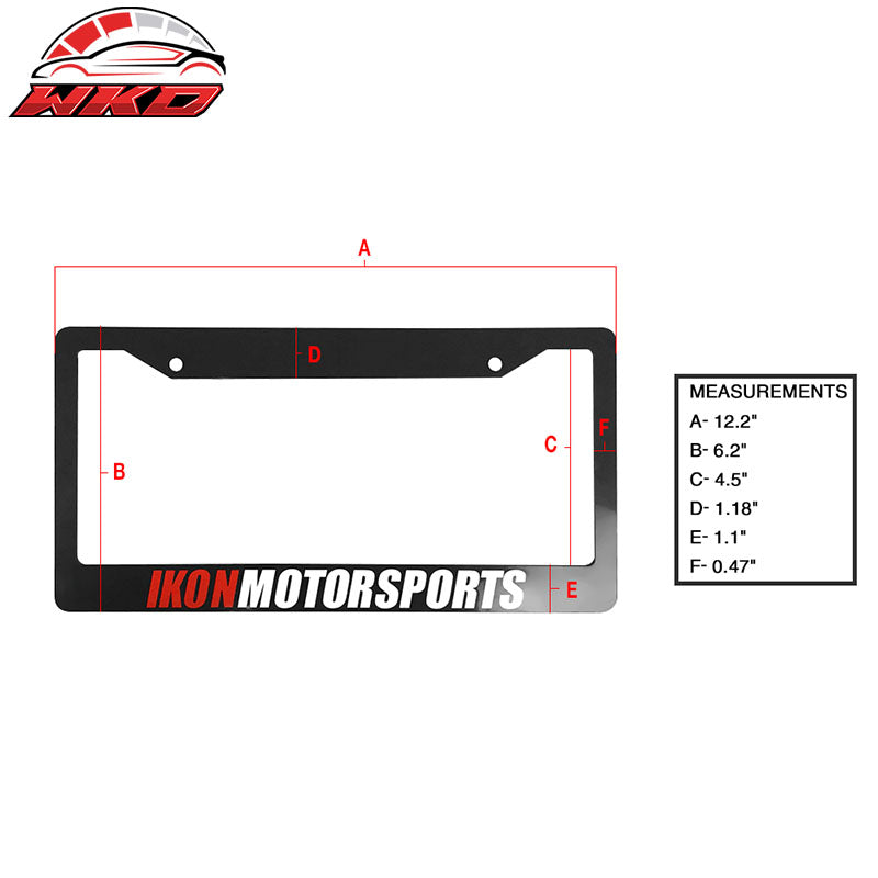 2PC License Plate Frame Cover Tag Holder Bracket IKON MOTORSPORTS & Screw Cap