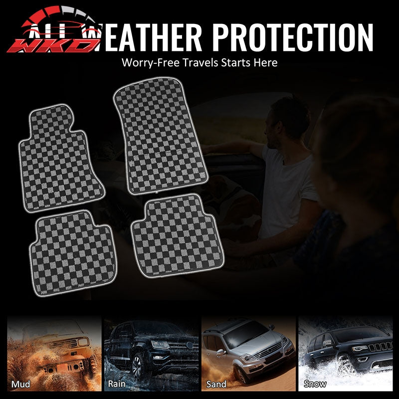 98-06 3 Series E46 4PCS Floor Mats Carpets Checkered Black Gray Plaid FOR: (BMW)