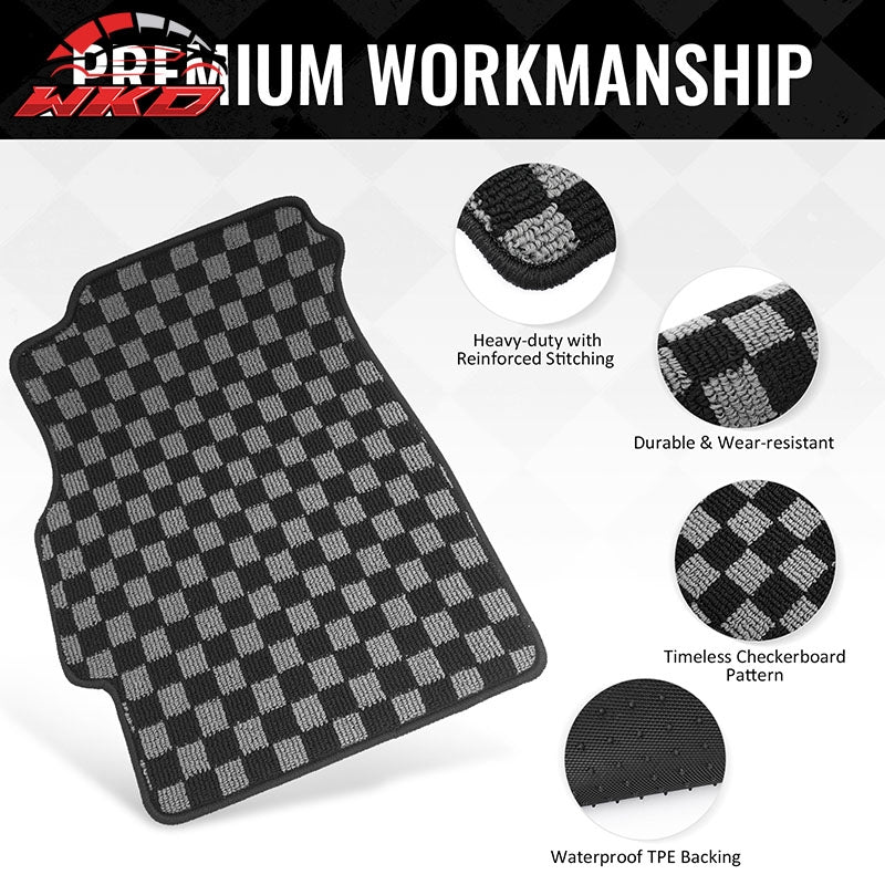 For 94-01 Acura Integra DC Floor Mats Non-Slip Carpet Checkered Black Gray Plaid