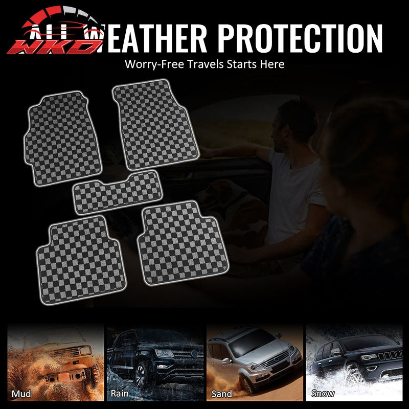 For 94-01 Acura Integra DC Floor Mats Non-Slip Carpet Checkered Black Gray Plaid