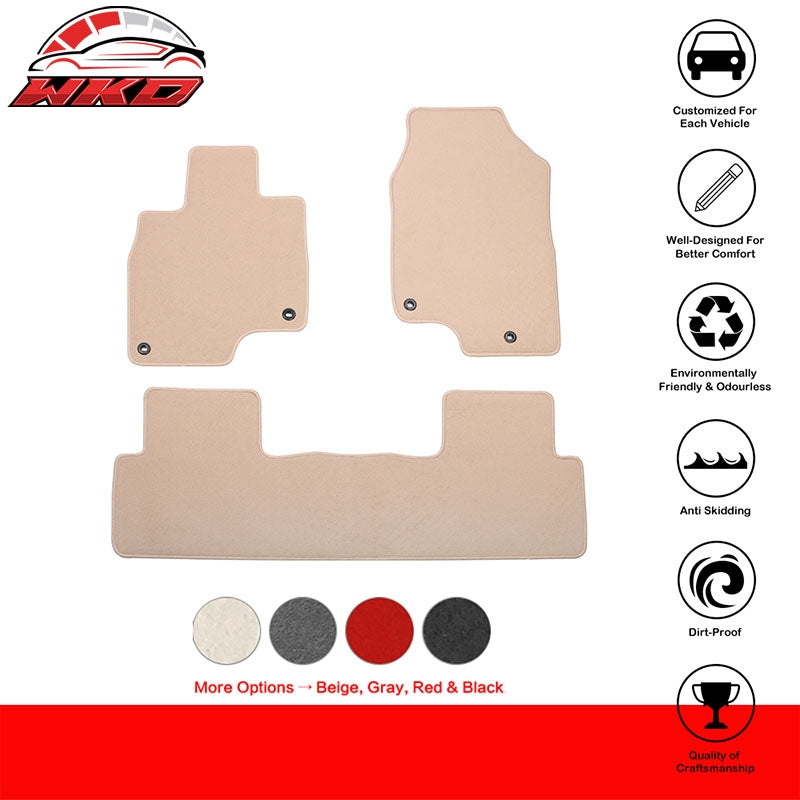 Fits 19-26 Acura RDX Anti-Slip Front Rear Floor Mats Carpet Nylon 3PCS - Beige