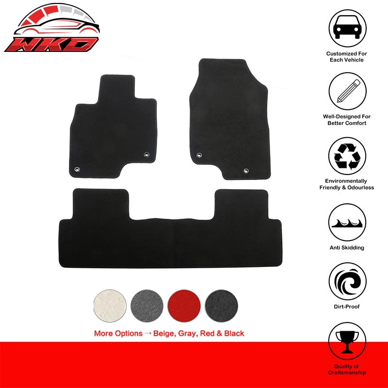 Fits 19-26 Acura RDX Anti-Slip Front Rear Floor Mats Carpet Nylon 3PCS - Black