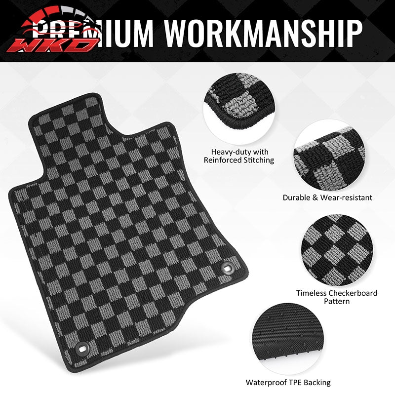 Fits 09-14 Acura TSX Floor Mats Non-Slip Carpets Checkered Black Gray Plaid 4PCS