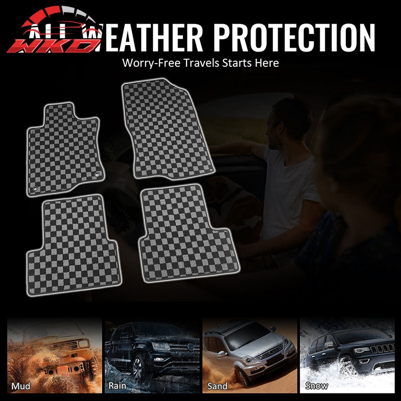 Fits 09-14 Acura TSX Floor Mats Non-Slip Carpets Checkered Black Gray Plaid 4PCS