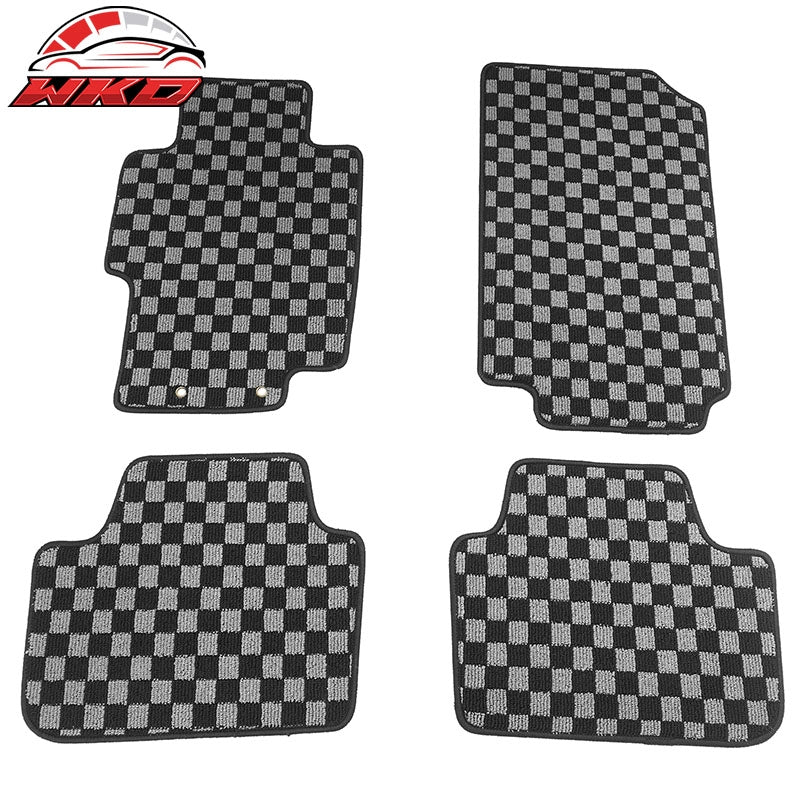 Wholesale 04-08 Acura TSX Floor Mats Non-Slip Carpets Checkered Black Gray Plaid 4PCS - Wikond Auto