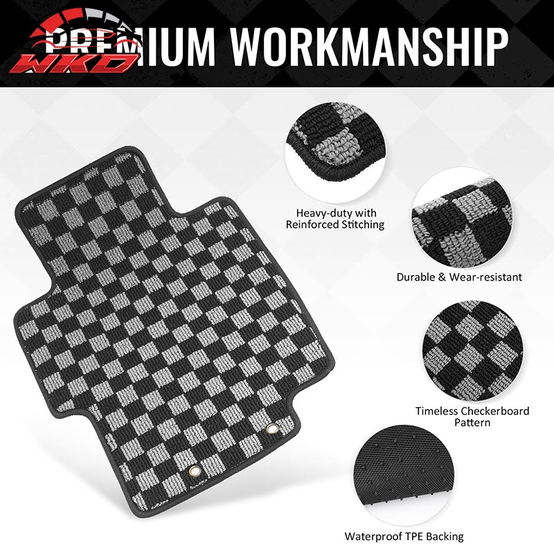 Wholesale 04-08 Acura TSX Floor Mats Non-Slip Carpets Checkered Black Gray Plaid 4PCS - Wikond Auto