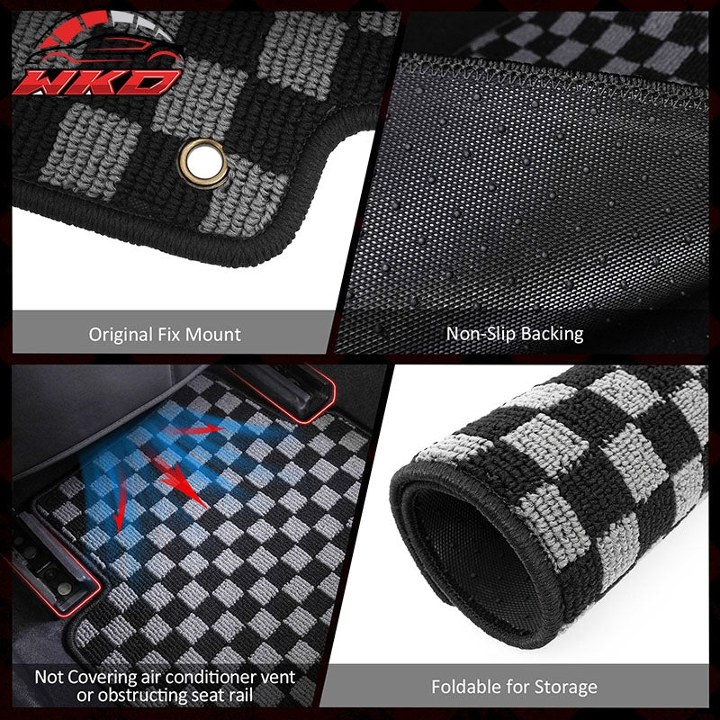 Wholesale 04-08 Acura TSX Floor Mats Non-Slip Carpets Checkered Black Gray Plaid 4PCS - Wikond Auto