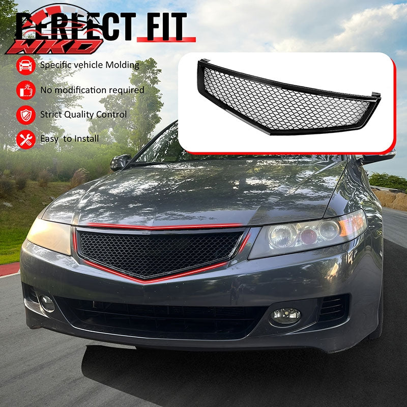 Fits 06-08 Acura TSX Honeycomb Style Front Bumper Upper Grille Gloss Black ABS