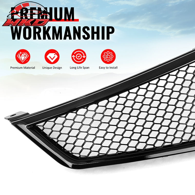 Fits 06-08 Acura TSX Honeycomb Style Front Bumper Upper Grille Gloss Black ABS
