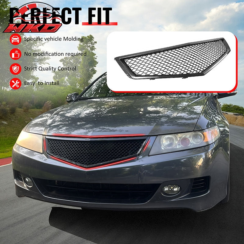 Fits 06-08 Acura TSX Honeycomb Style Front Upper Grille Carbon Fiber Print ABS