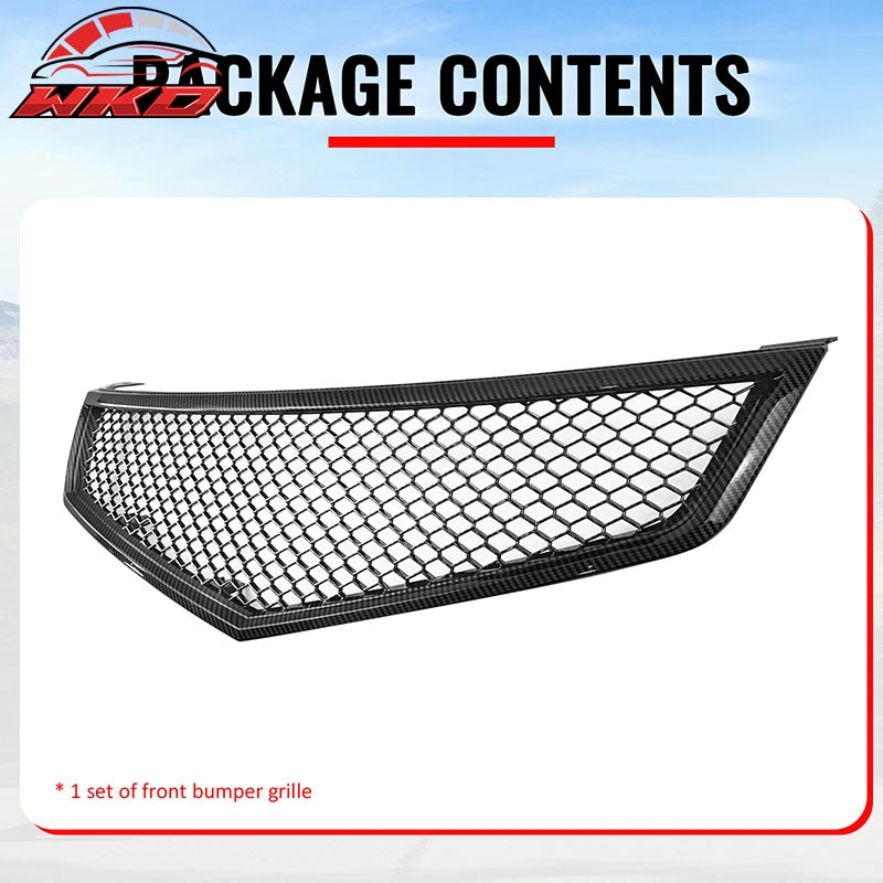 Fits 06-08 Acura TSX Honeycomb Style Front Upper Grille Carbon Fiber Print ABS
