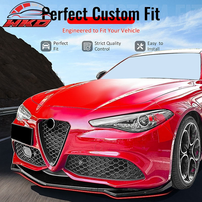 Fits 17-26 Alfa Romeo Giulia Sport Line IKON Front Bumper Lip 3PCS Gloss Black