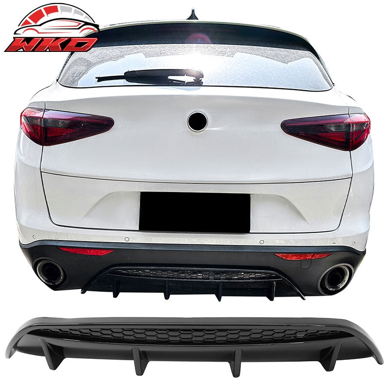 Wholesale 17-26 Alfa Romeo Stelvio Gloss Black V Style Rear Bumper Diffuser Guard ABS