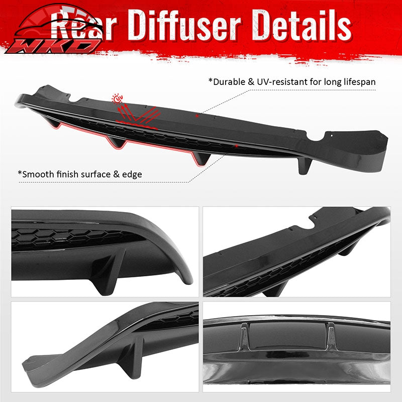 Fits 17-26 Alfa Romeo Stelvio Gloss Black V Style Rear Bumper Diffuser Guard ABS