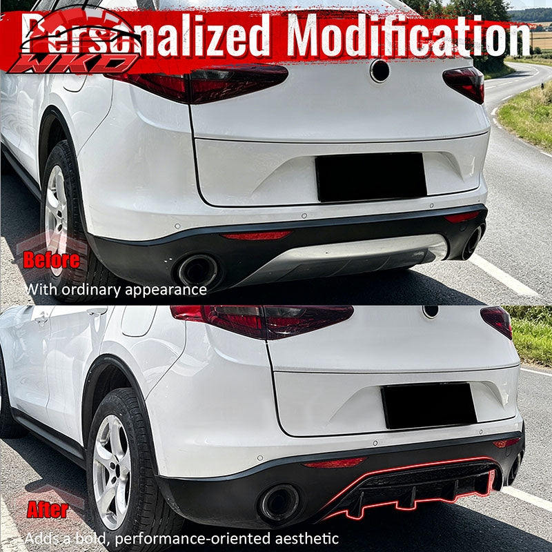 Fits 17-26 Alfa Romeo Stelvio Gloss Black V Style Rear Bumper Diffuser Guard ABS