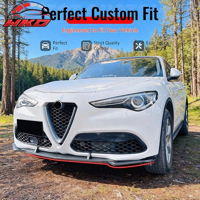 Wholesale 17-26 Alfa Romeo Stelvio IKON Style Front Bumper Lip Carbon Fiber Print 3PC - Wikond Auto