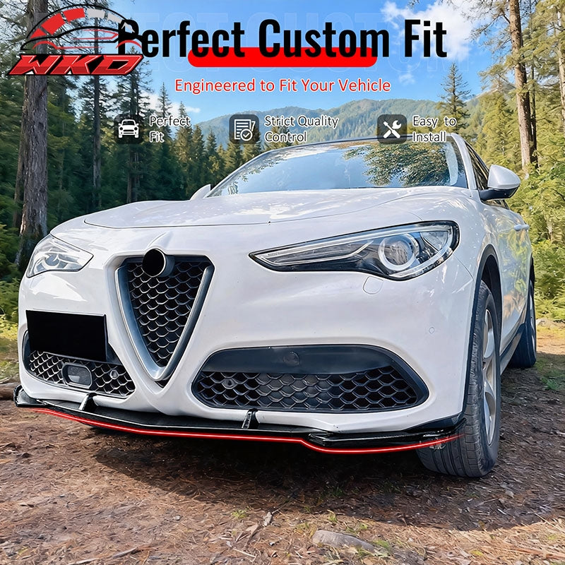 Wholesale 17-26 Alfa Romeo Stelvio IKON Style Front Bumper Lip Gloss Black ABS 3PCS - Wikond Auto