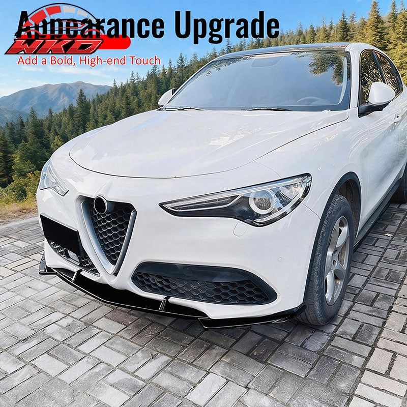 Wholesale 17-26 Alfa Romeo Stelvio IKON Style Front Bumper Lip Gloss Black ABS 3PCS - Wikond Auto