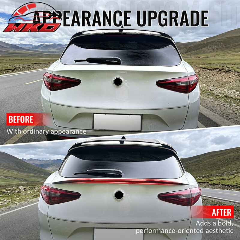 Fits 17-26 Alfa Romeo Stelvio V Style Trunk Middle Spoiler Wing Gloss Black ABS