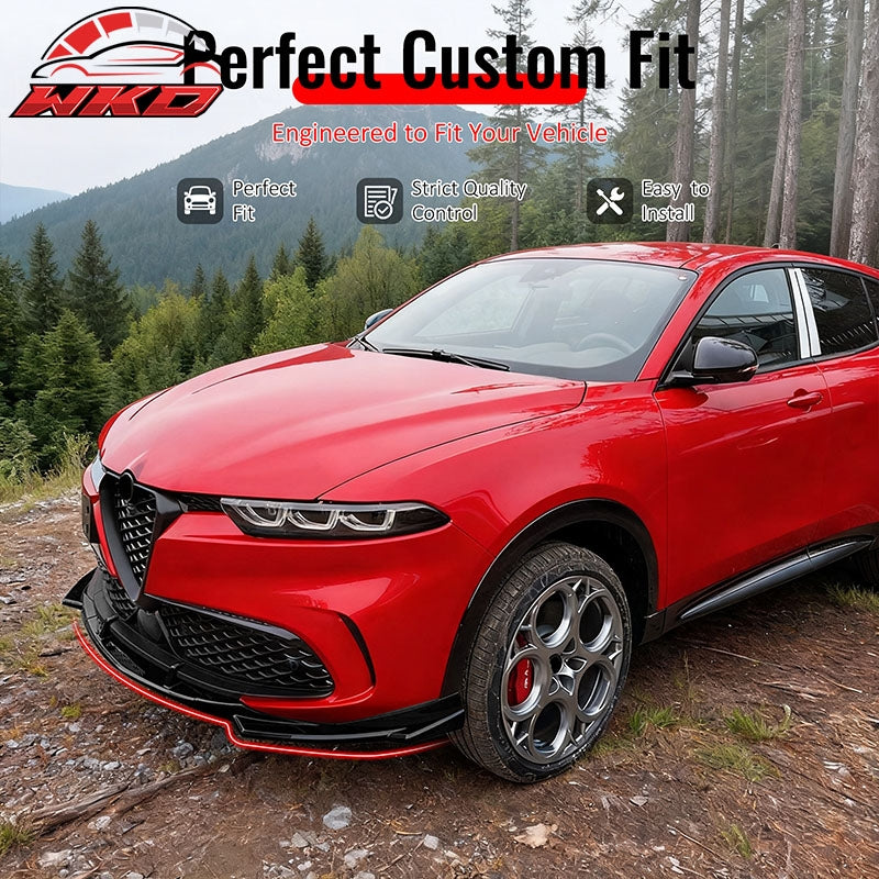 Wholesale 23-26 Alfa Romeo Tonale Gloss Black 3PCS Front Bumper Lip ABS - IKON Style - Wikond Auto