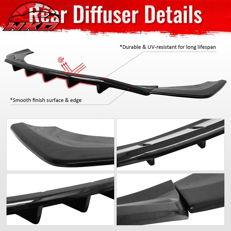 Fits 23-26 Alfa Romeo Tonale IKON Style Rear Bumper Diffuser 3PC Gloss Black ABS