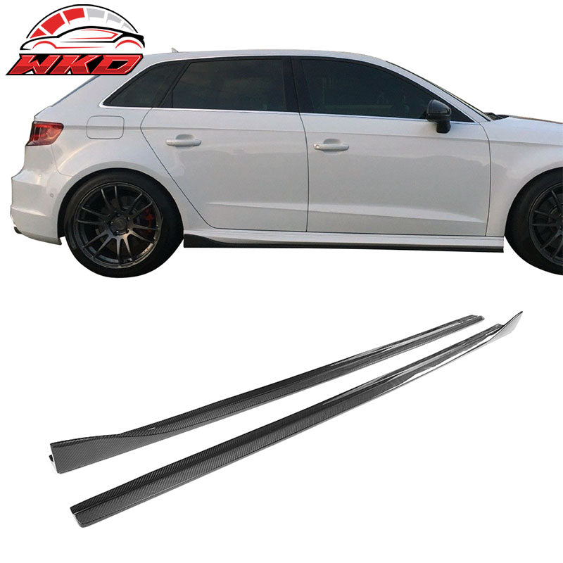Fits 14-17 Audi A3 S Line S3 JC Style 2PCS Side Skirts Panel Matte Carbon Fiber
