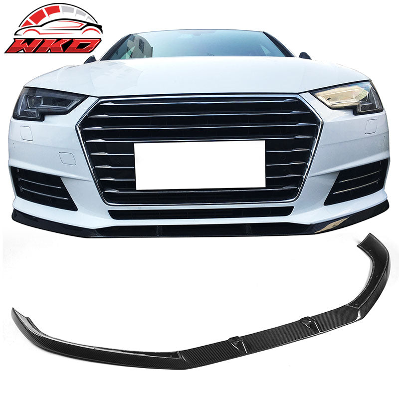 Fits 17-19 Audi A4 B9 Sedan JC Style Front Bumper Lip - Matte Carbon Fiber