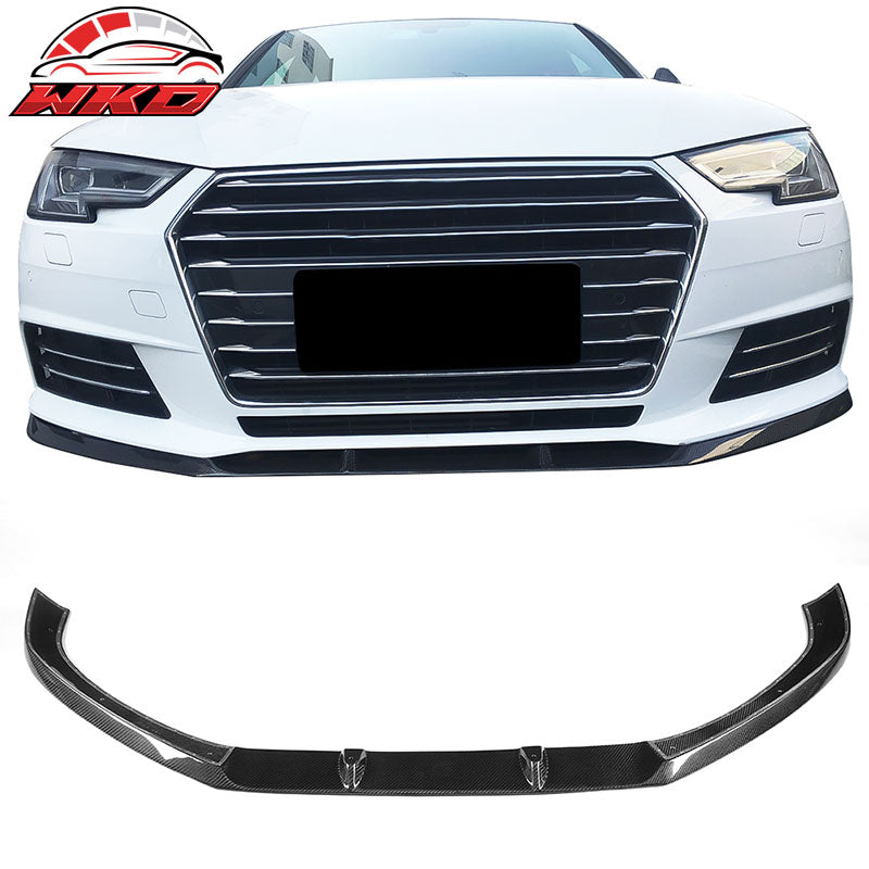Fits 17-19 Audi A4 B9 Carbon Fiber Front Bumper Lip Spoiler