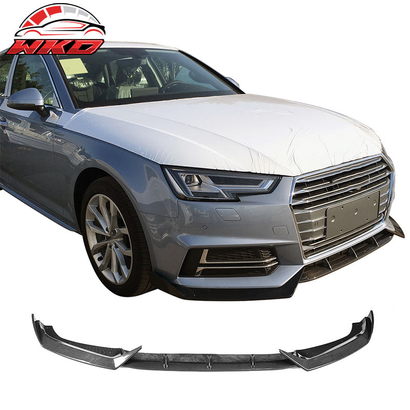 Fits 17-19 Audi A4 S4 B9 Sedan JC Style 3PCS Front Bumper Lip Matte Carbon Fiber