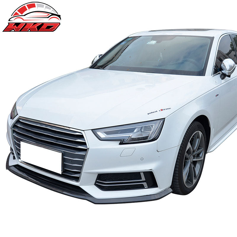 Fits 17-19 Audi A4 B9 Sedan JC Style Front Bumper Lip Spoiler Matte Carbon Fiber
