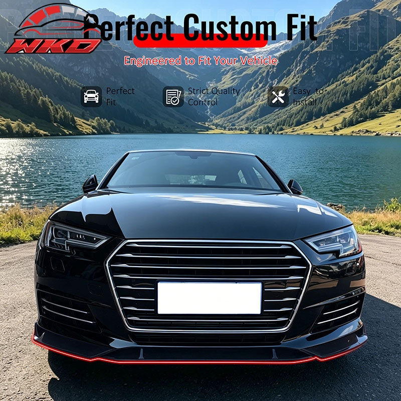 Fits 2017¨C2018 Audi A4 Quattro B9 IKON Front Bumper Lip Spoiler Gloss Black PP