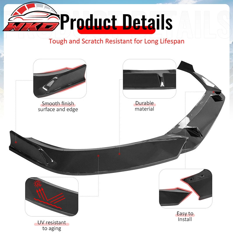 Fits 2017¨C2018 Audi A4 Quattro B9 IKON Front Bumper Lip Spoiler Gloss Black PP