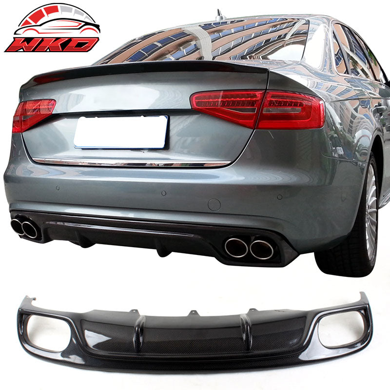 Fits 13-16 Audi A4 B9 Standard R Style Rear Bumper Lip Diffuser CF Carbon Fiber