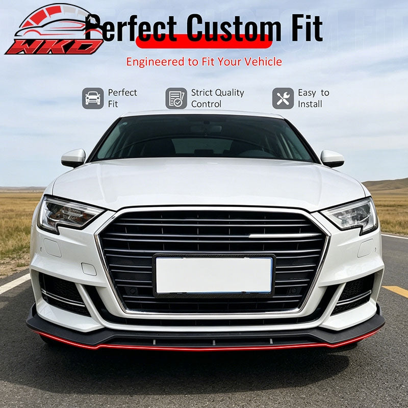 Fits 2017¨C2020 Audi S3 A3 8V S-Line IKON Front Bumper Lip Spoiler Gloss Black PP
