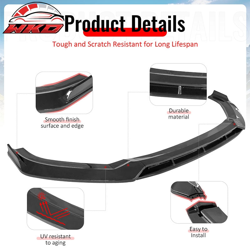 Fits 2017¨C2020 Audi S3 A3 8V S-Line IKON Front Bumper Lip Spoiler Gloss Black PP