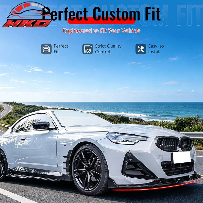 Wholesale 22-26 BMW 2-Series G42 IKON Front Bumper Lip Chin Spoiler Gloss Black ABS - Wikond Auto