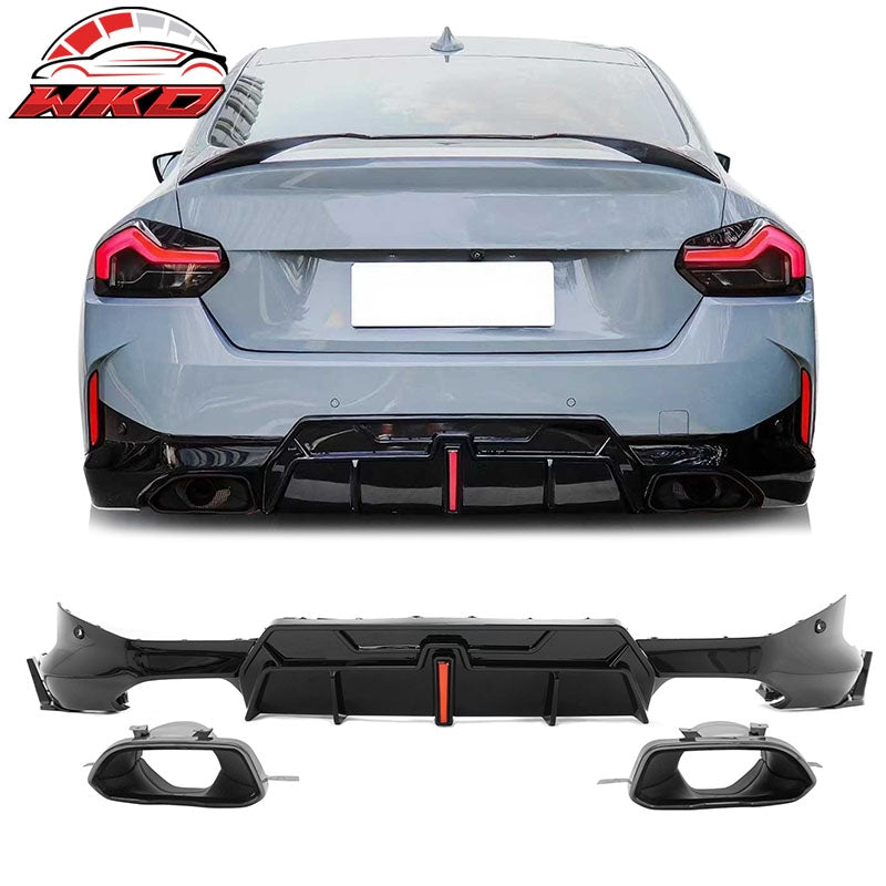 Wholesale For 22-26 BMW 2-Series G42 IKON LED Rear Diffuser W/ Exhaust Tips PP Gloss Black