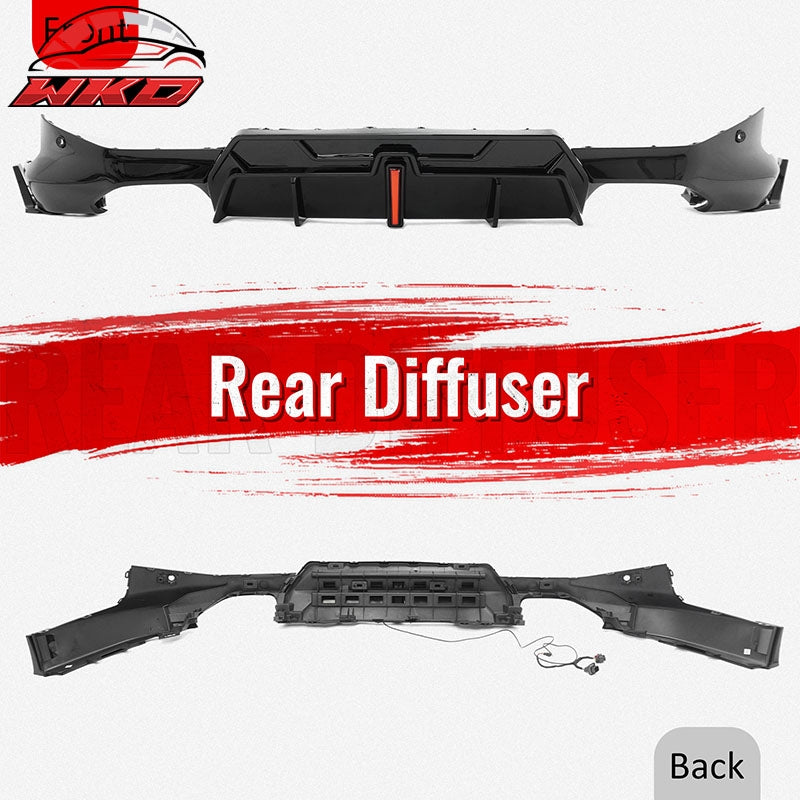 For 22-26 BMW 2-Series G42 IKON LED Rear Diffuser W/ Exhaust Tips PP Gloss Black