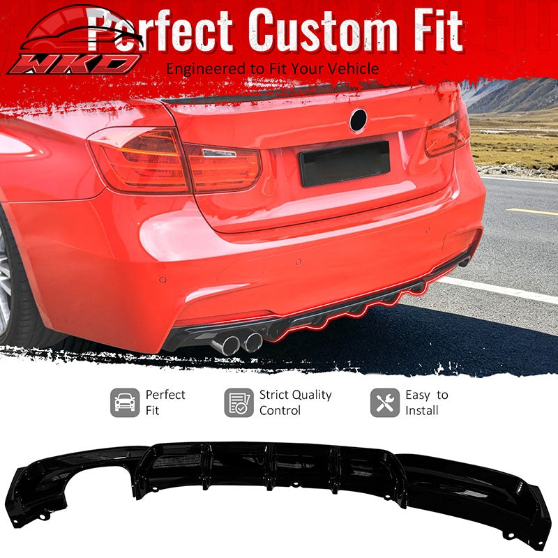 Fits 12-18 BMW 3 Series F30 F31 Gloss Black Rear Diffuser Single Side Exhaust