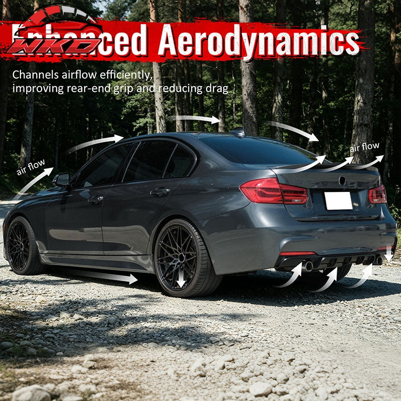 Fits 12-18 BMW 3 Series F30 F31 Gloss Black Rear Diffuser Lip Dual Side Exhaust