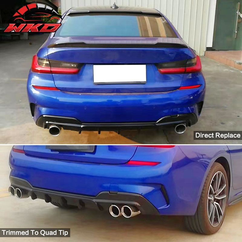 Fits 19-22 BMW 3 Series G20 330i M Sport Rear Diffuser Bumper Lip Gloss Black