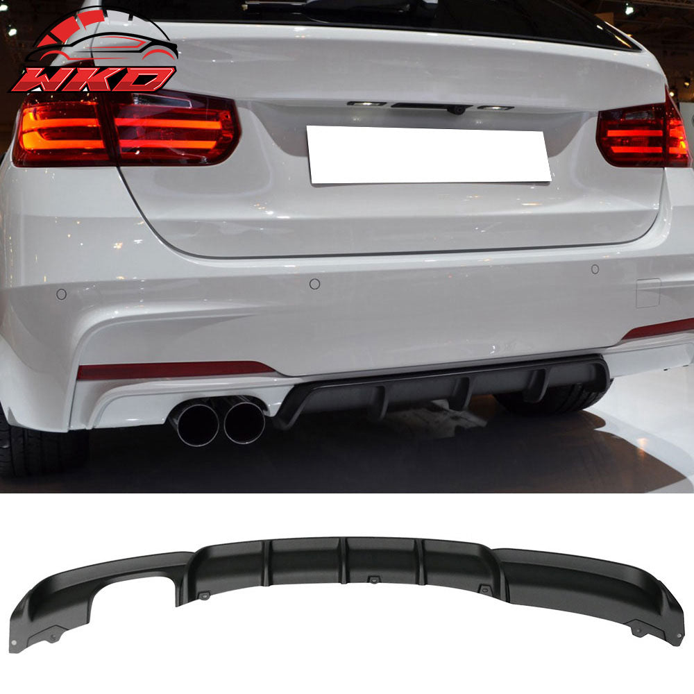 Fits 12-18 BMW F30 MT M Sport Rear Bumper Diffuser Twin Muffler Single Out